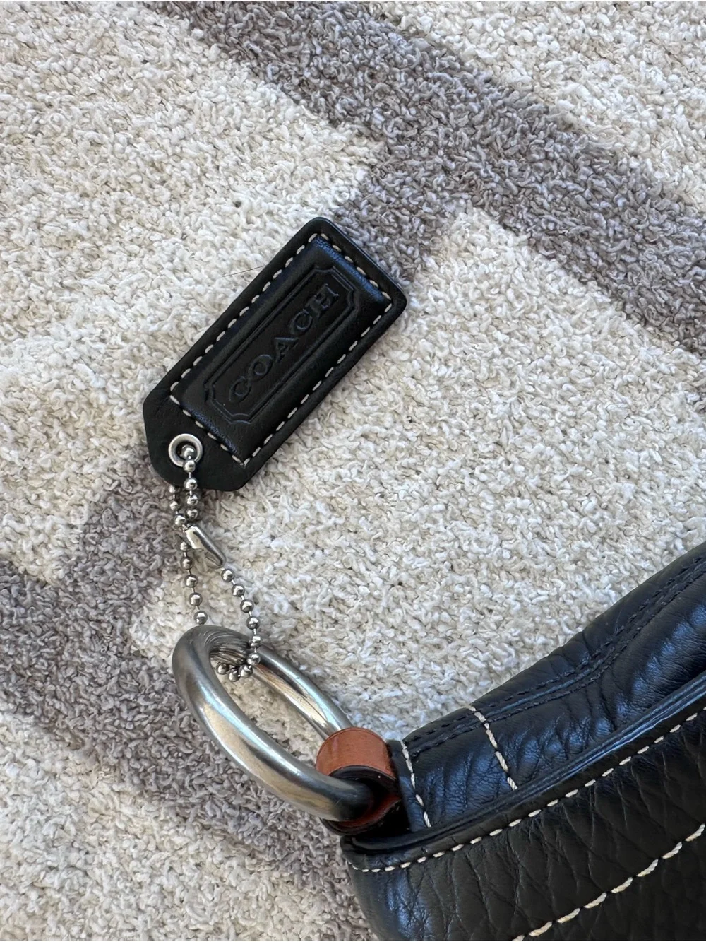 Coach Black Pebbled Leather Shoulder Bag with Tan Accent y2k